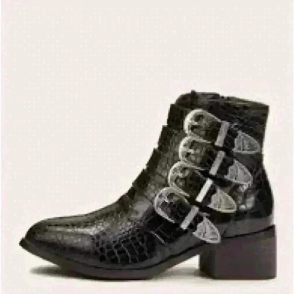 Fashion black croc buckle ankle boot - Picture 1 of 3